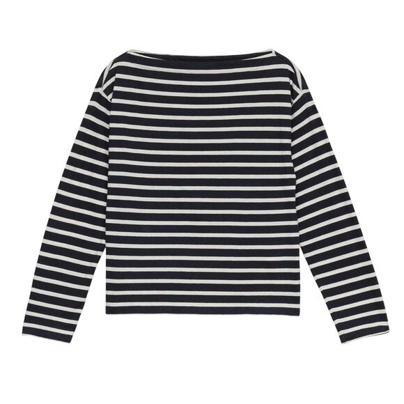 NWT Doen Irene Cotton Striped Boat Bateau Neck Long Sleeve Top Breton Stripe - Picture 11 of 11